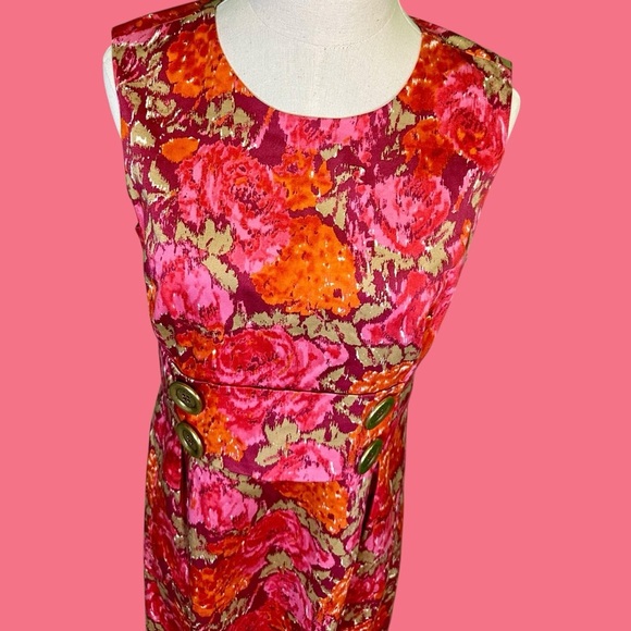 MICHAEL Michael Kors Pink & Orange Floral Print Button-Detail Shift Dress Sz 8P - Picture 4 of 16